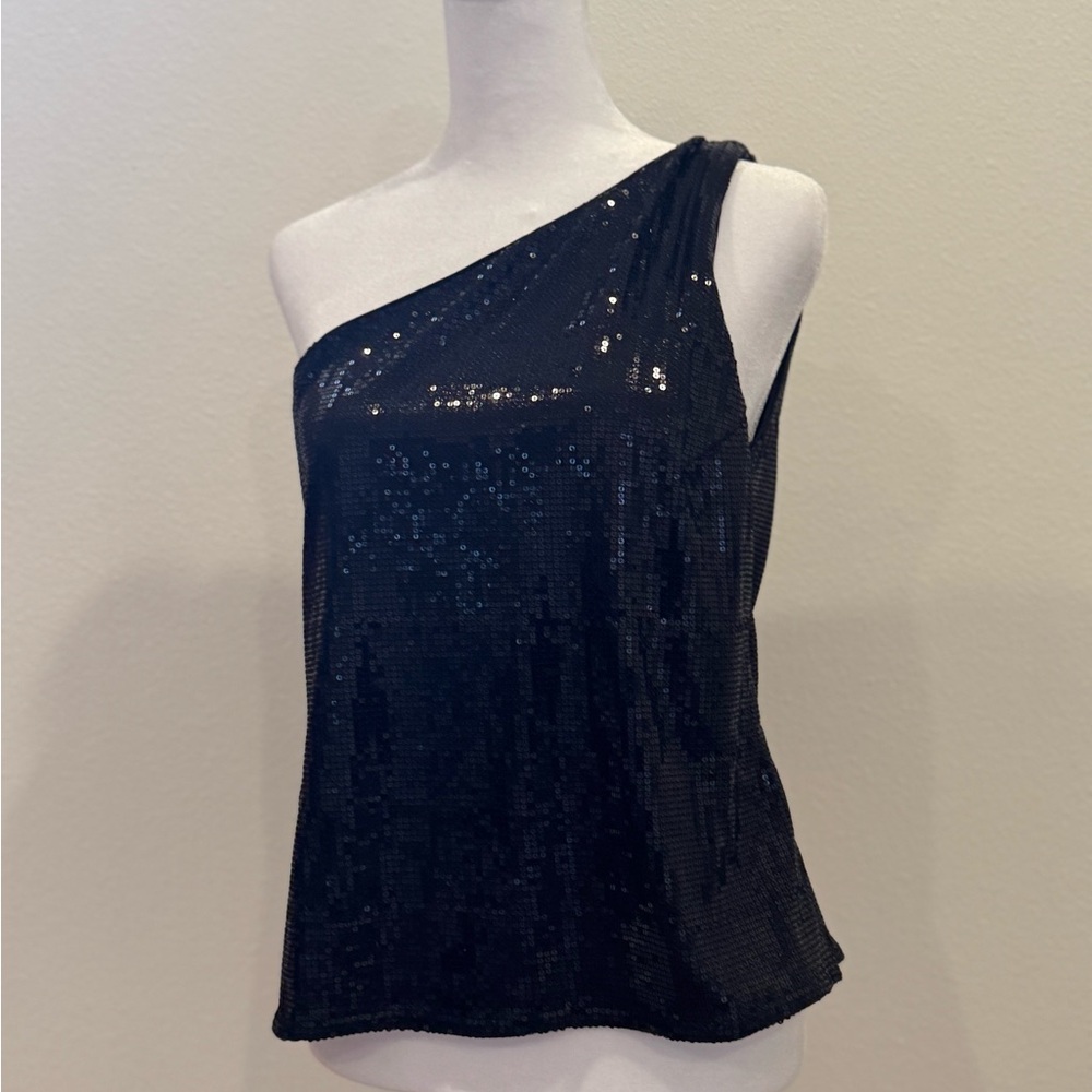 Black Sequin One-Shoulder Top